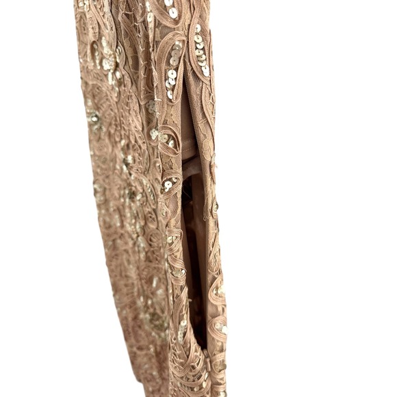 Sue Wong Nocturne Tan Soutache Sequin Floral V-Neck Cocktail Dress Size 12 - Picture 9 of 10